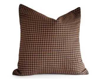Copper Brown Pillow Covers, Wool Houndstooth Cushion, Dark Moody Decor, 18x18, 20x20