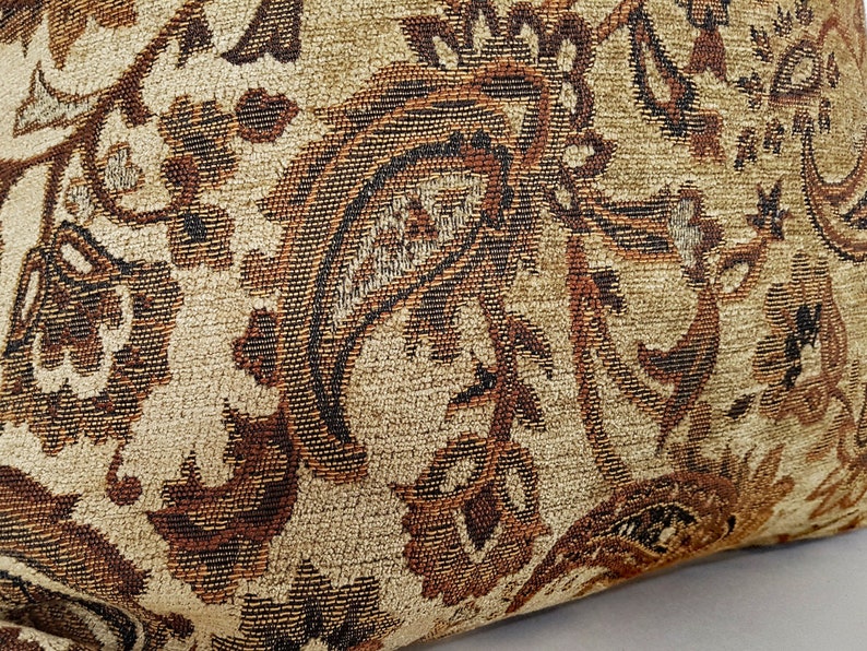 Brown Paisley Pillow, Lumbar Pillow Cover with Green, Copper, Textured Accent Pillow, 12X18, 12x20, 14x20 image 4