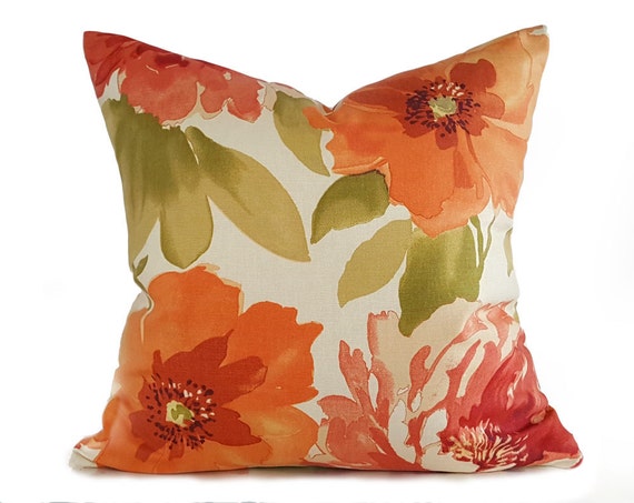 Summer Accent Cushions Orange Green Pillows Orange Floral Etsy