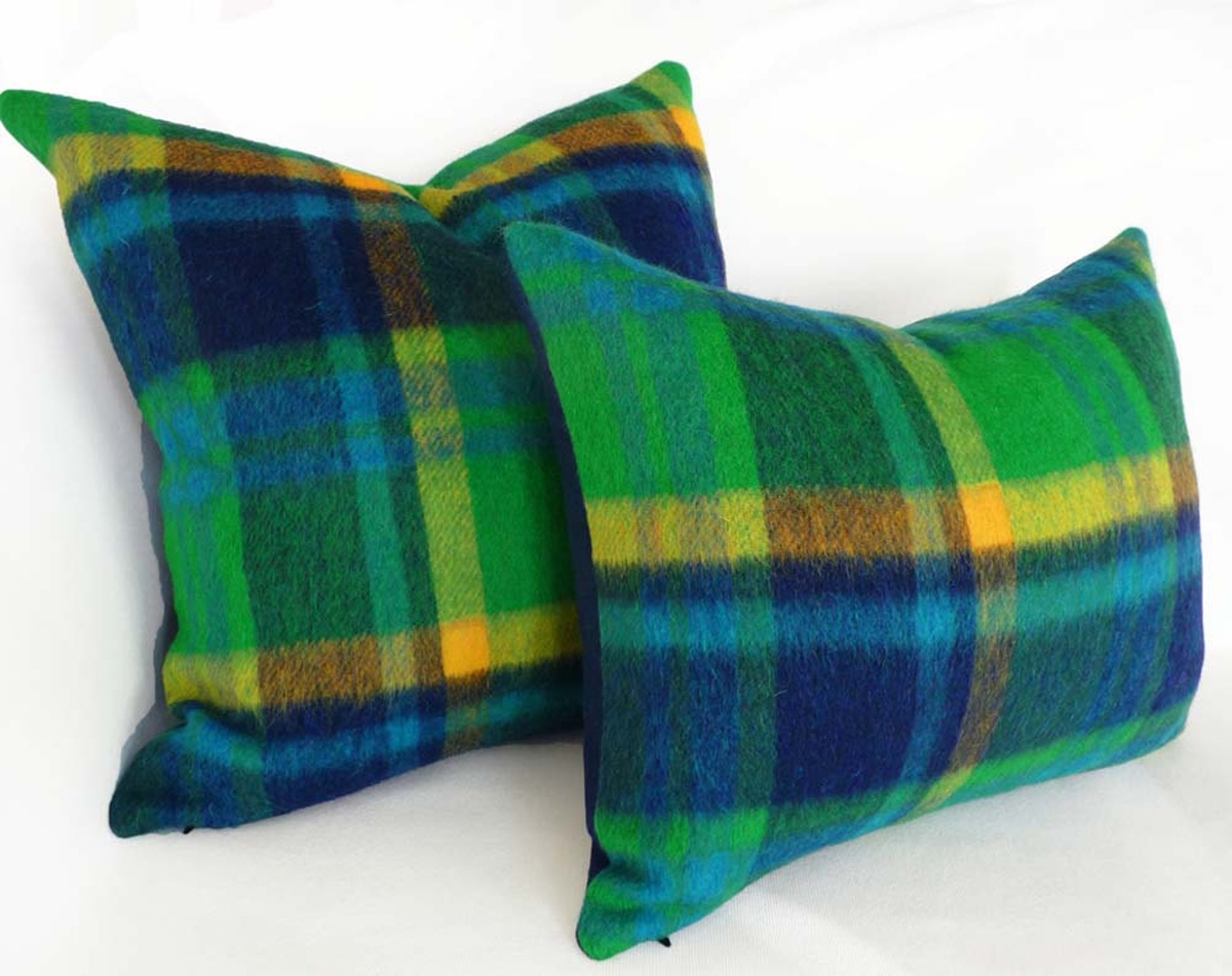 Green Blue Plaid Pillow Cabin Pillow Cover Mohair Textured Etsy