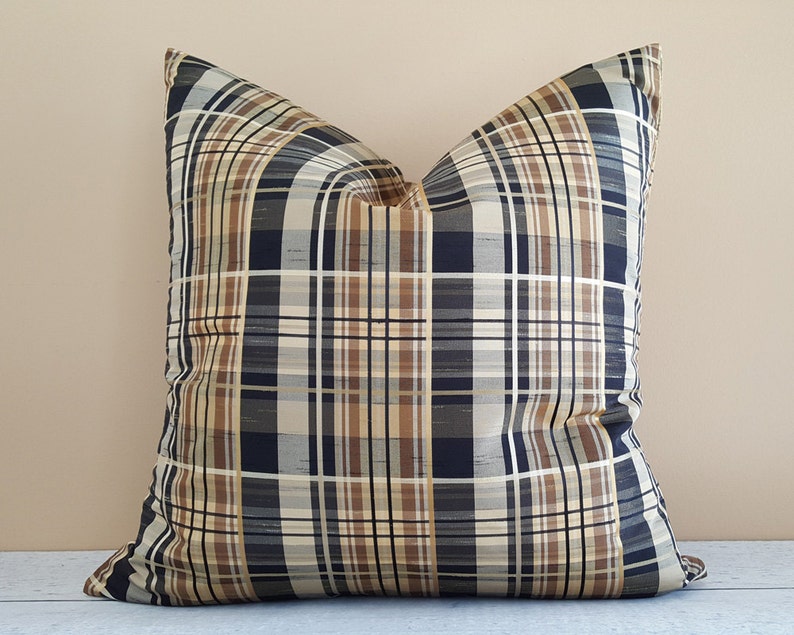 Tan Black Cream Pillow Cover Tan Black Gray & Rust Plaid Pillow Cover Plaid