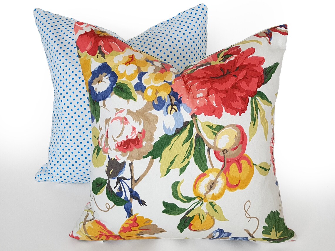 20x20 Floral Pillows Spring Pillow Covers White Red Blue Etsy