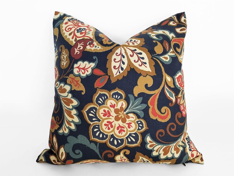 Navy Blue Pillows Navy Floral Pillow Blue Red Pillow Cover Etsy