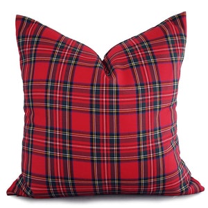 Red Stewart Plaid Christmas Pillow Cover: Double Sided Tartan image 1