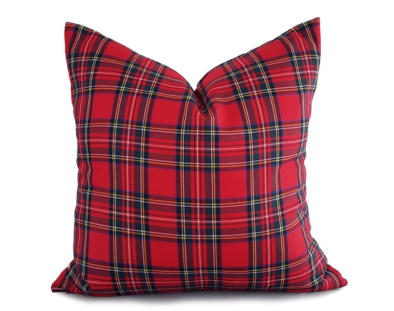 Red Stewart Plaid Christmas Pillow Cover: Double Sided Tartan image 1