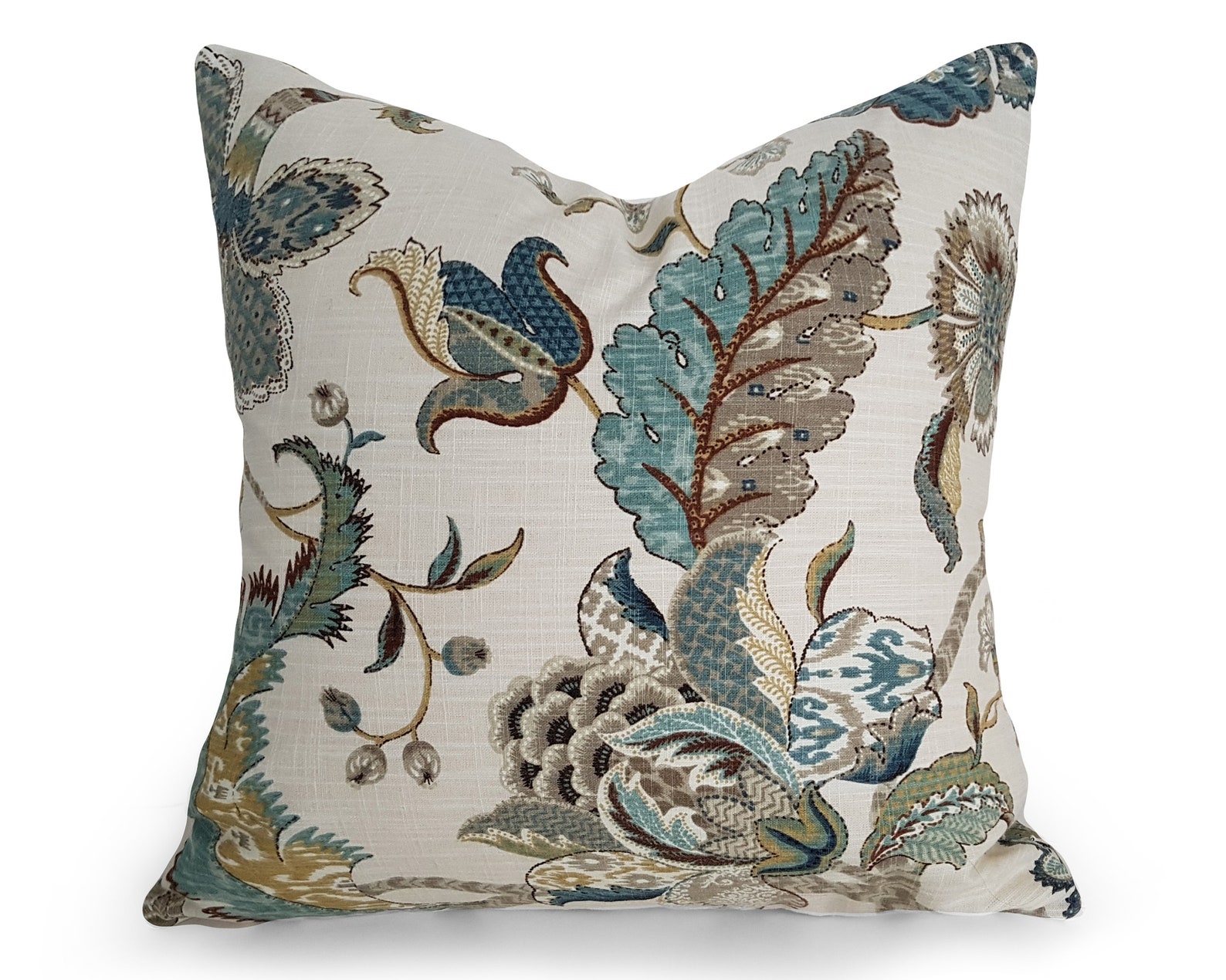 Jacobean Pillow Covers Blue Floral Pillows Both Sides Etsy