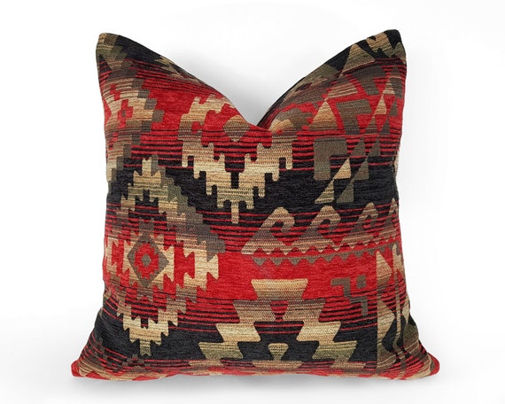 Aztec Pillow Black Red Tan Southwestern Southwestern Style Throw Pillows