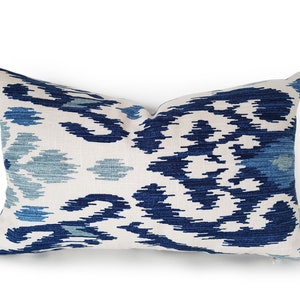 Ikat Pillow, Blue Ikat Pillow Covers, Linen Designer Pillows in Navy Cream White, 16, 18, 20, 22, 24, 12x20, 16x26 image 6