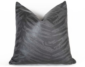 Charcoal Gray Pillow, Animal Print Pillow Cover, Long Lumbar Pillows, Custom Sizes