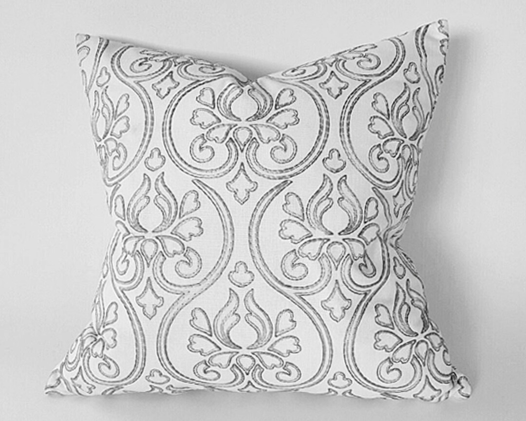 White Throw Pillow Covers, Luxury Embroidered Cushions With Gray Taupe