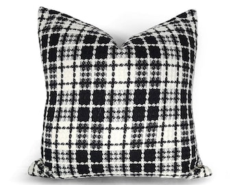 Handmade Black Cream Pillow Cover, Farmhouse Style, Customize Size: 18x18-26x26