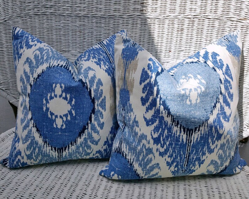 Blue Throw Pillow Beach Pillows Ikat Throw Pillows Ikat Etsy