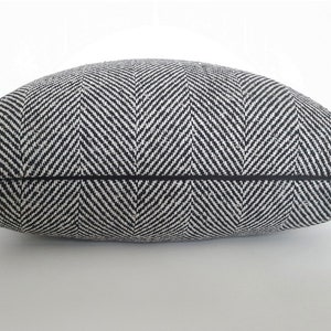 Black Pillow Cover, Large Herringbone Pillow, Black Wool Sofa Pillow, Custom Sizes, 16, 18, 20, 22, 24 image 2