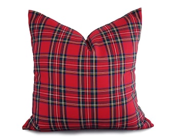 20x20 Christmas Pillow Covers, Red Plaid Pillow, Red Tartan Cushion, Traditional Holiday Decor, 16, 18, 20, 22, 24, 26 inches