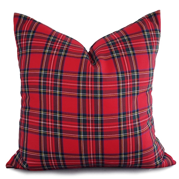 20x20 Christmas Pillow Covers, Red Plaid Pillow, Red Tartan Cushion, Traditional Holiday Decor, 16, 18, 20, 22, 24, 26 inches