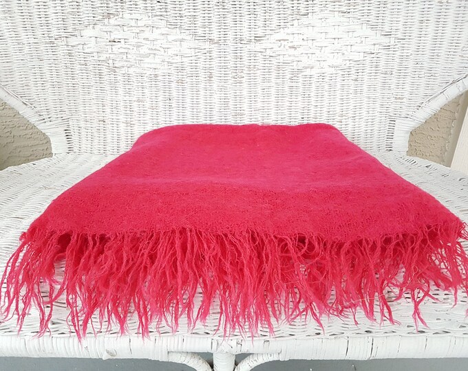Fuchsia Blanket, Pink Throw, Blanket, Mohair Wool Blanket, Vintage Glentana Blanket, 60x40