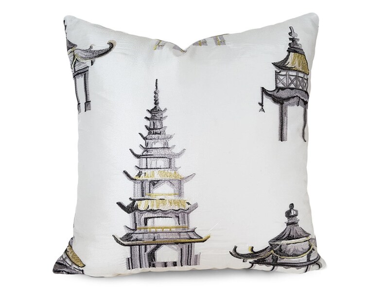 White Chinoiserie Pillows Asian Pillow Covers Embroidered Etsy