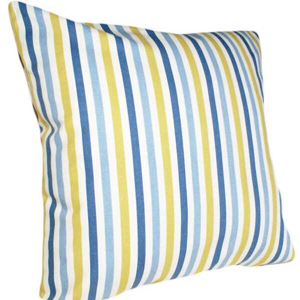 SALE Blue and Yellow Pillow, Striped Decorative Throw Pillows, Accent, Couch Pillow, Cushion Cover, Country Cottage  Home Decor 18x18