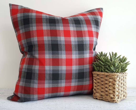 Throw Pillows Plaid Pillow Covers Red Red Plaid Pillow, Cabin Pillows, Plaid