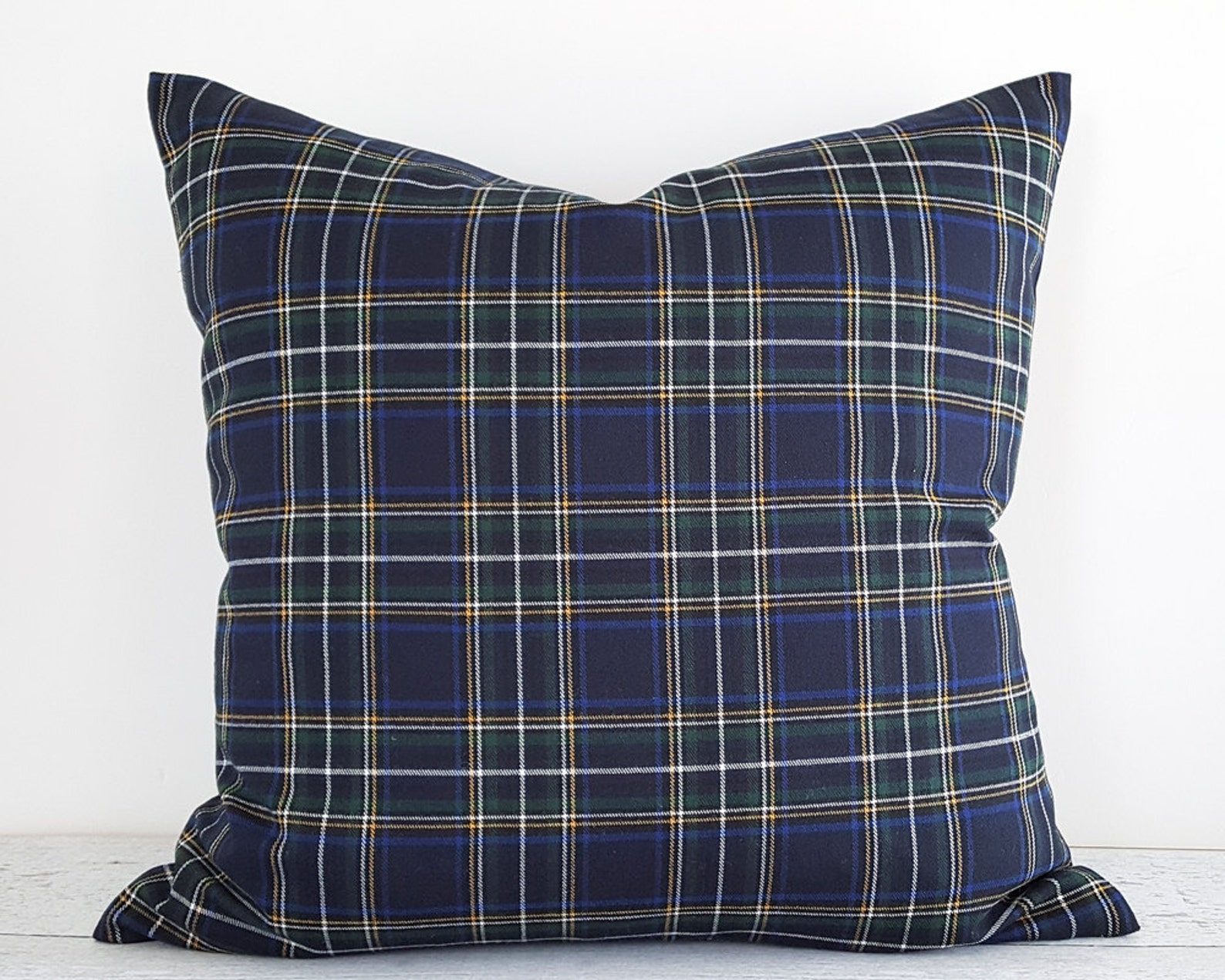 Brown Plaid Pillow Plaid Pillow Cover Brown Blue Pillow Etsy