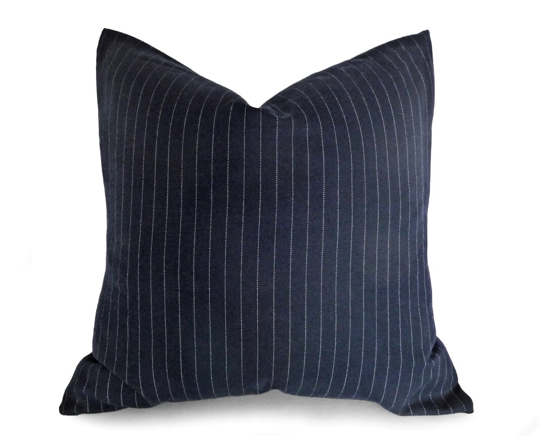 Navy Pinstripe Pillow Cover, Denim Blue Pillows, Dark Blue Pillow