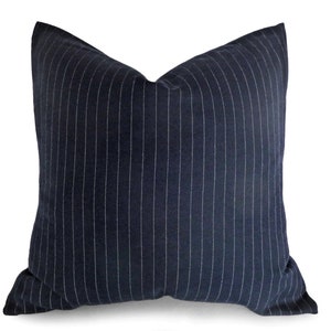 Marineblauwe kussensloop met krijtstreep, lendenkussens, 12 x 18, 12 x 20 inch