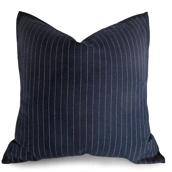 Navy Pinstripe Pillow Cover, Denim Blue Pillows, Dark Blue Pillow, 18x18,  20x20, 22x22, 12x20