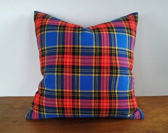 Blue Red Plaid Pillow Covers, Bright Bold Farmhouse Pillow, Camping Decor