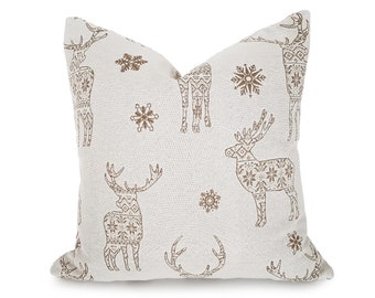Reindeer Pillows, Christmas Decor, Christmas Pillows, Scandinavian Pillows, Tan White Holiday Pillow Covers, 12x18, 18x18, 20x20