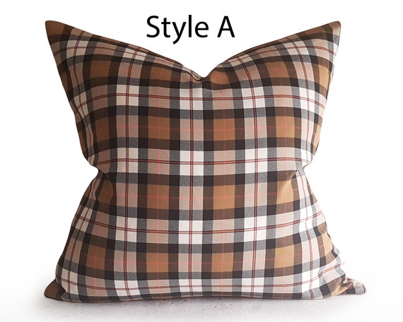 Cream Pillow Cover Brown Plaid Pillows Tartan Pillow Cover Modern Farmhouse