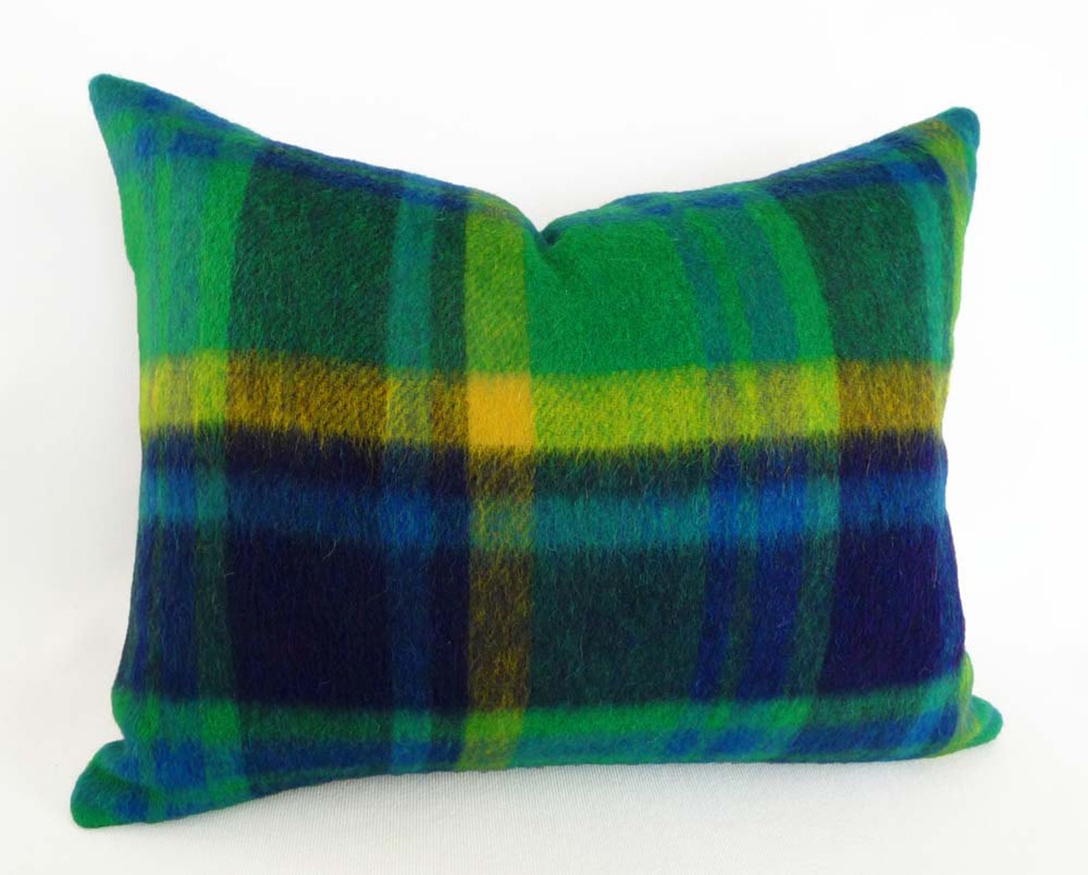 Green Blue Plaid Pillow Cabin Pillow Cover Mohair Textured Etsy