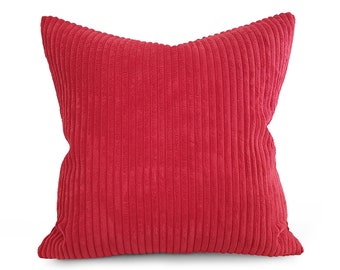 Solid Red Pillow Covers, Corduroy Textured Red Cushions For Modern Living Room Decor,  18x18, 20x20, 22x22, 12x20