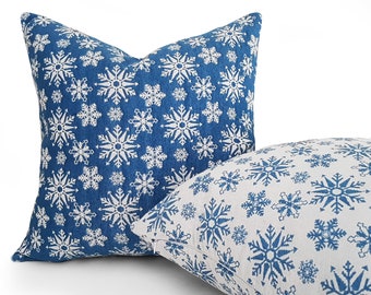 Snowflake Pillow, Blue Christmas Pillows, Holiday Pillows, Christmas Cushion Covers, Seasonal Home Decor,  12x18, 18, 20