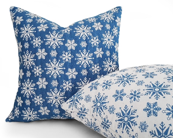Snowflake Pillow Blue Christmas Pillows Holiday Pillows Christmas Cushion Covers Seasonal Home Decor 12x18 18 20 Etsy