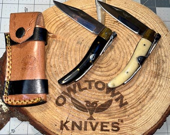 Rampuri Style Navaja in bone and bull horn Handles D2 Steel, replaces Ring Knife with Ratchet lever action, Unique in stock Georgia USA