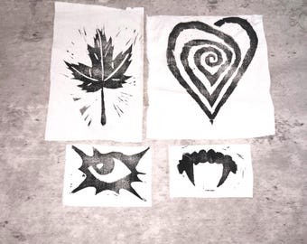Lino cut hand made sew on patches