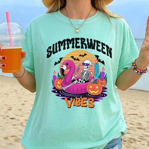 Summerween Vibes T-Shirt, Summerween Skeleton Shirt, Summer-ween Tee, Spooky Summer Tee, Summer Halloween Shirt, Beach Skelly Wear Beach Day