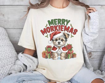 Merry Morkie-mas T-Shirt Comfort Color, Morkie mom Sweatshirt, Morkie lover gift, santa dog apparel