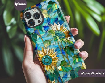 Sunflower stained glass Style Phone Case, Faux Stained glass phonecase, Artistic Sunflower, Stained glass phone case samsung, Flowers Lovers