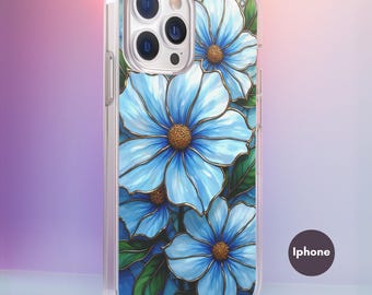 Floral Stained Glass Effect Magsafe Phone Case, Botanical Floral Phone Case, Clear Magnetic Impact Cases, Nature Lover Gift, iPhone 16 15 14