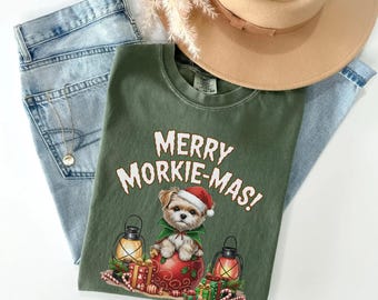 Merry Morkie-mas T-Shirt Comfort Color, Morkie lover Sweatshirt gift, festive morkie outfit
