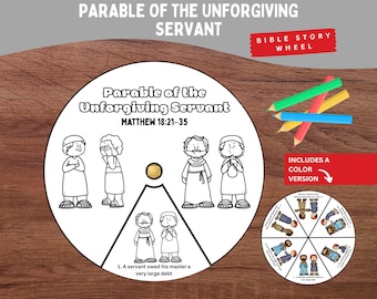 Parable of the Unforgiving Servant Coloring Wheel | Forgiveness Bible Story Printable for Kids | Sunday School Christian Craft Activity
