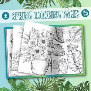 Spring Coloring Pages | 30 Unique Illustrations | 15 Printable Sheets | Spring Animals, Flowers | Instant Download PDF | Adult Coloring