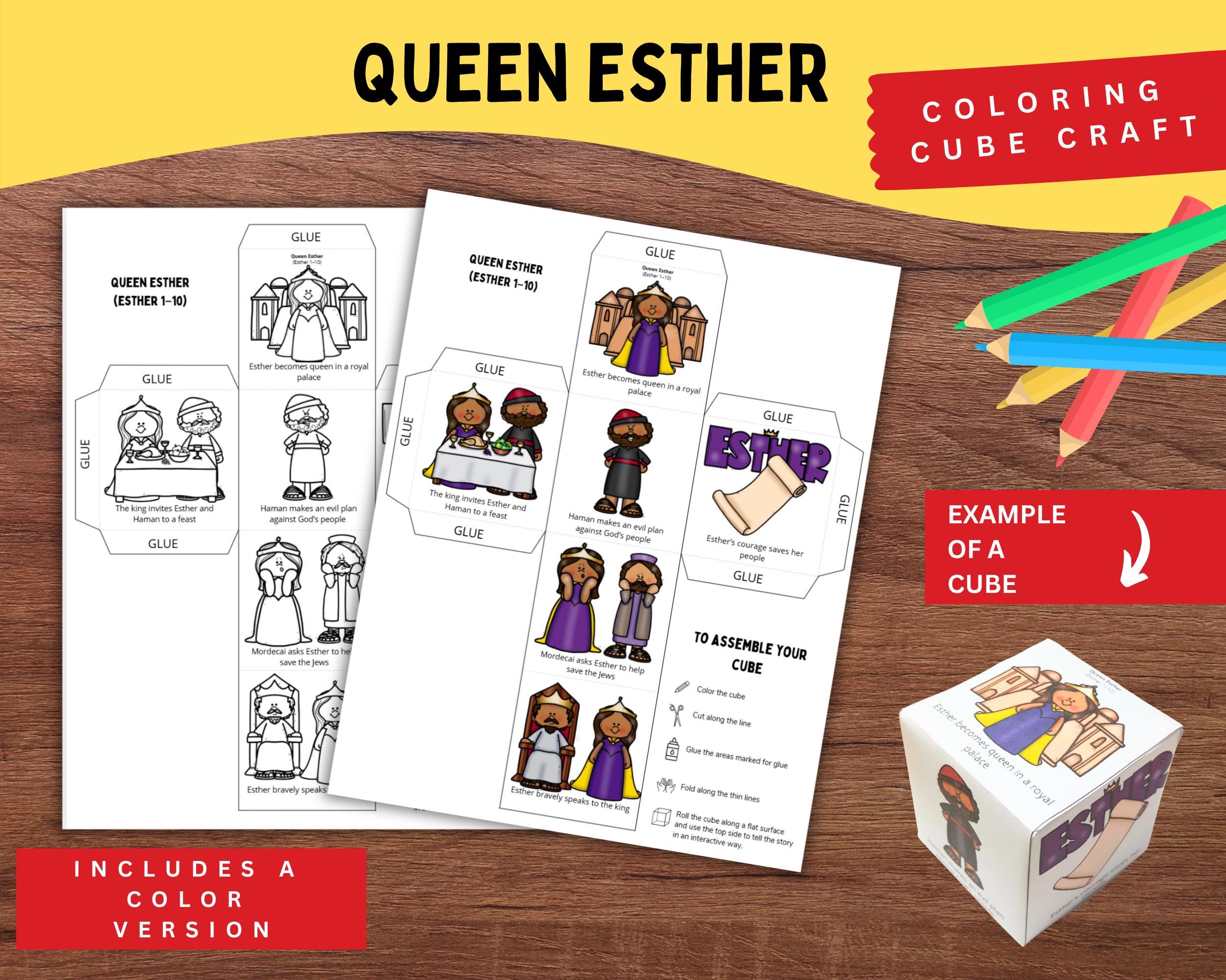 Queen Esther Bible Story Cube | Printable Craft for Kids | Esther 1–10 ...