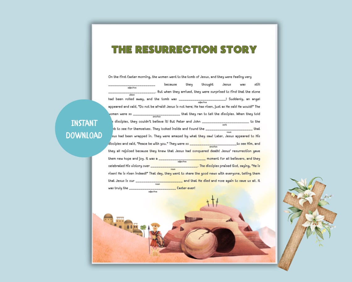 The Resurrection Story Fill-in-the-blank Activity for Kids – Easter ...