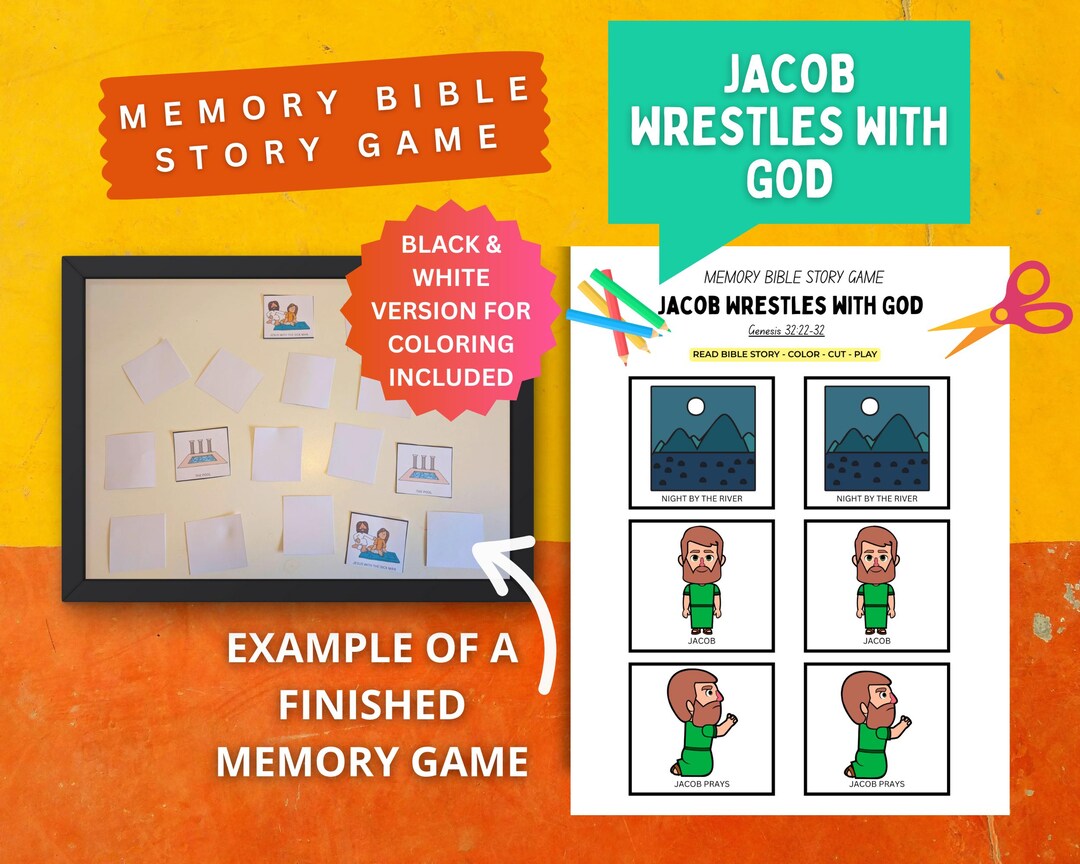Jacob Wrestles With God Memory Game | Jacob Wrestling Angel Bible Story ...
