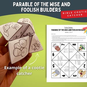 Wise and Foolish Builders Cootie Catcher – House on the Rock – Matthew 7:24–27 in Color & B/W Versions for Kids Bible Lessons and Homeschool