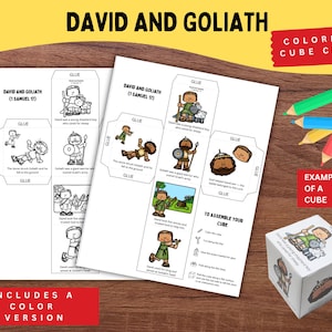 David and Goliath Coloring Cube Printable | 1 Samuel 17 Bible Story for Kids | David the Shepherd Boy Sunday School Craft Activity PDF