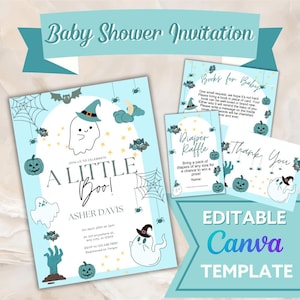A Little Boo Halloween Baby Shower Invitation | Editable Canva Template | Digital & Printable