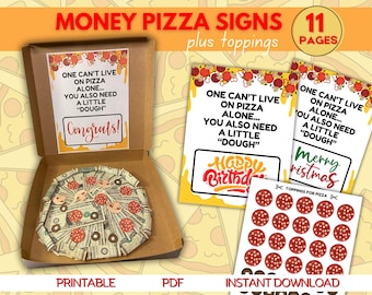 Personalized Pizza Sign, Money Pizza Gift,Birthday Dough Sign,Printable Pizza Topping Sign,Pizza Lover Birthday Cash Dough,Fun Gift for Teen